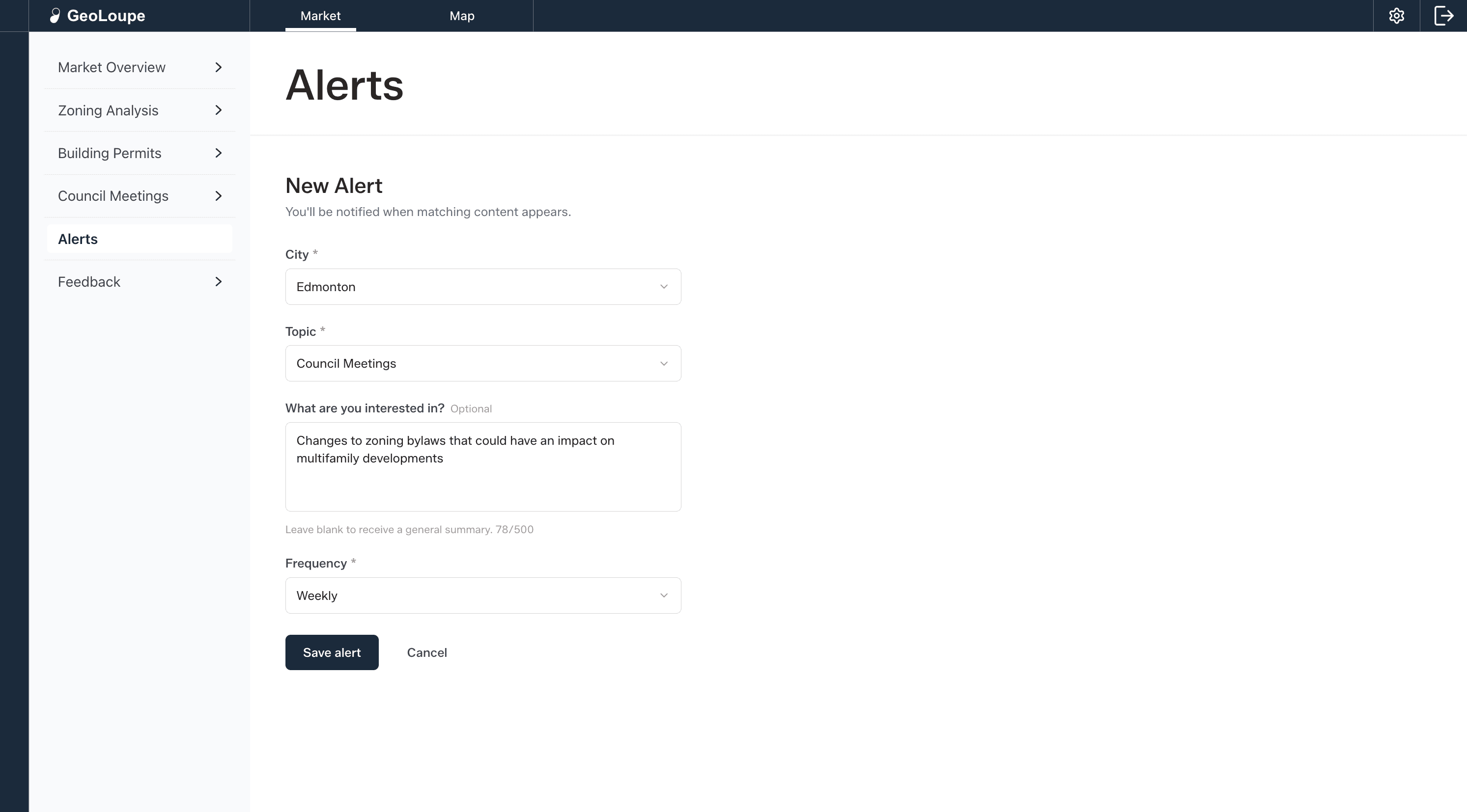 Alerts form - Set up criteria-based notifications
