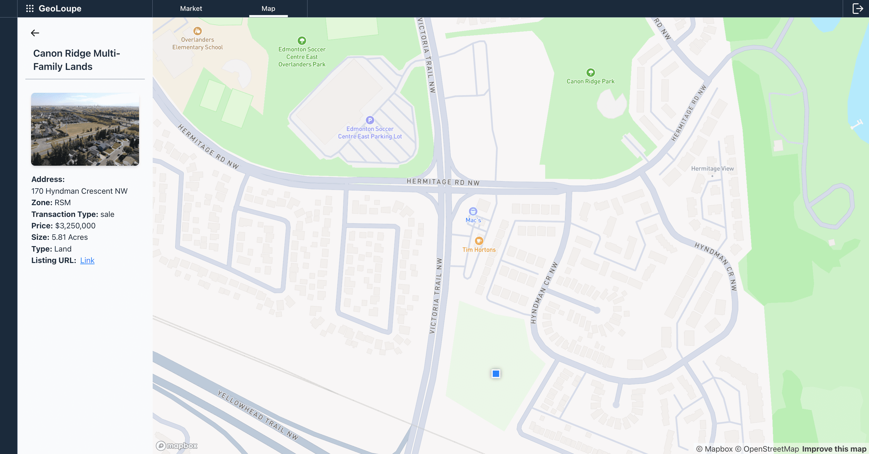 Interactive map showing commercial real estate properties