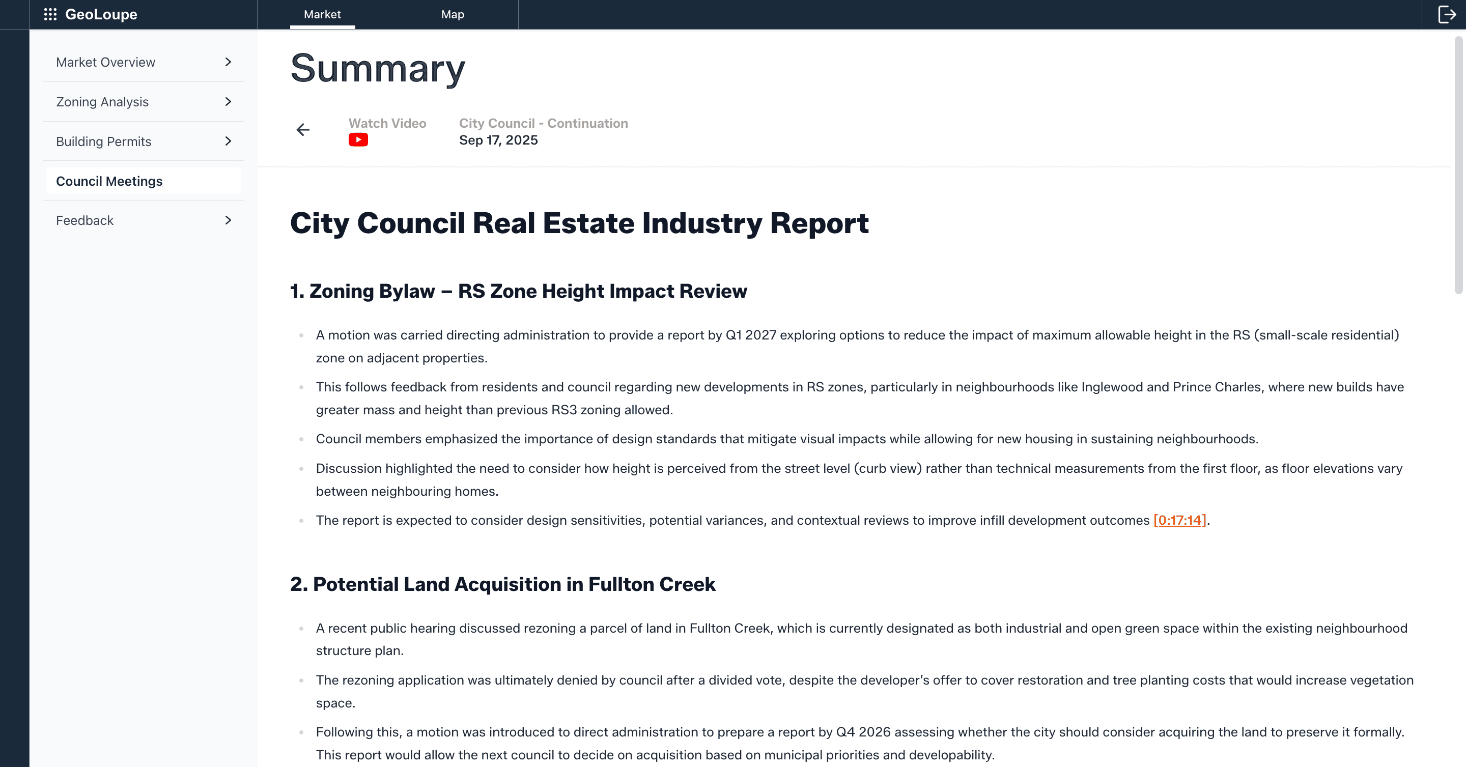 AI-generated summaries of city council meetings with key real estate decisions