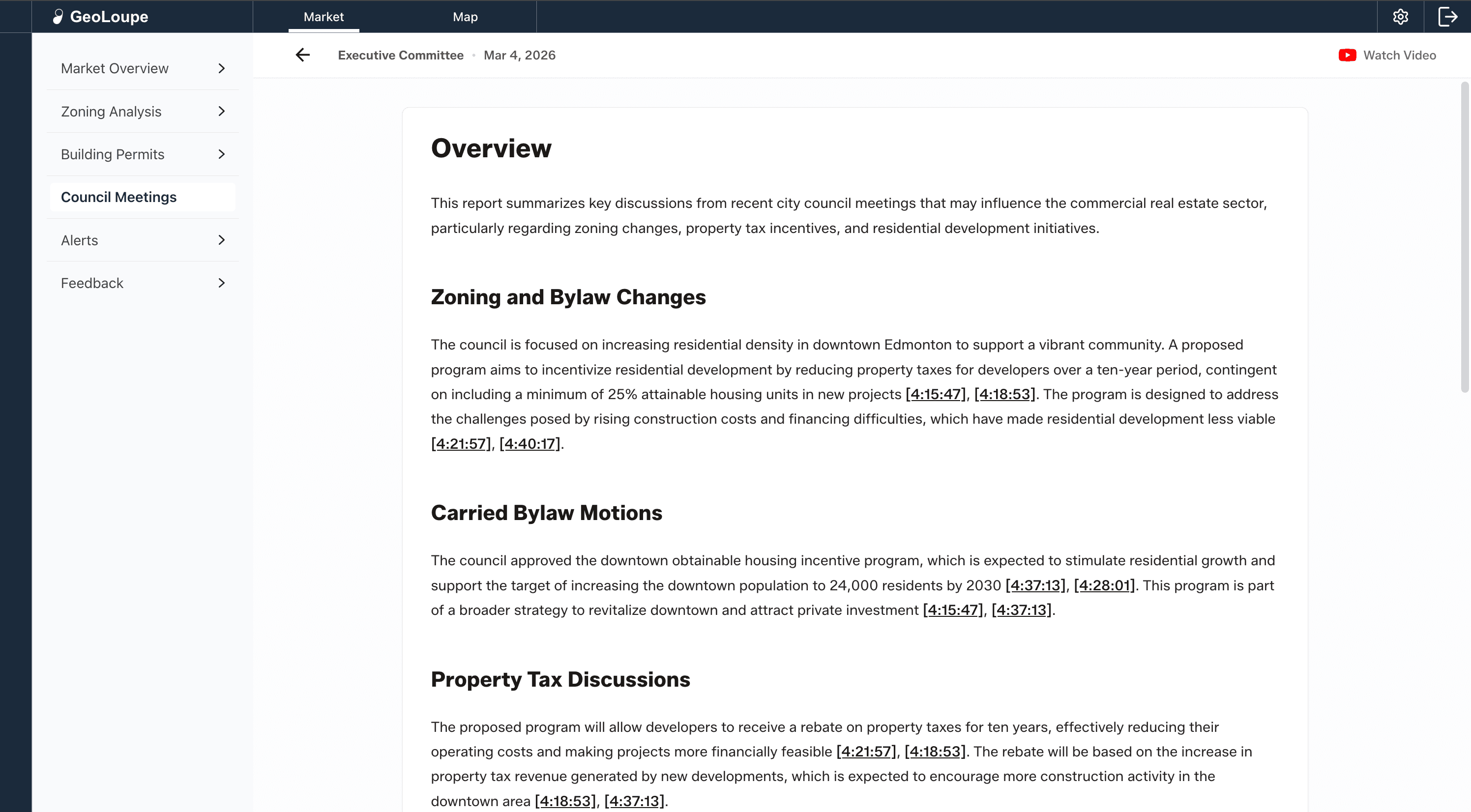 AI-generated summaries of city council meetings with key real estate decisions