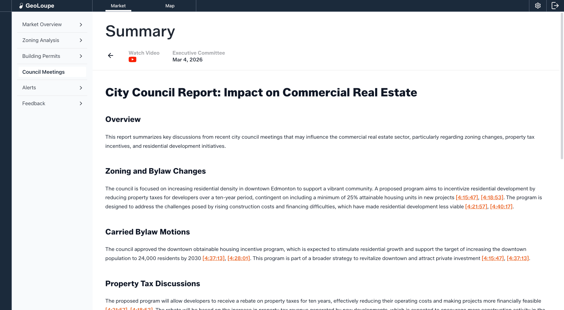 AI-generated summaries of city council meetings with key real estate decisions
